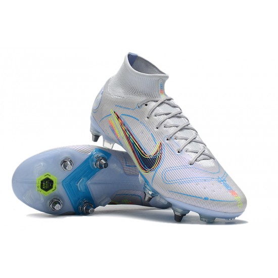 Kopacky Nike Mercurial Superfly VIII Elite SG PRO Anti Clog High Bílý Modrý Pánské