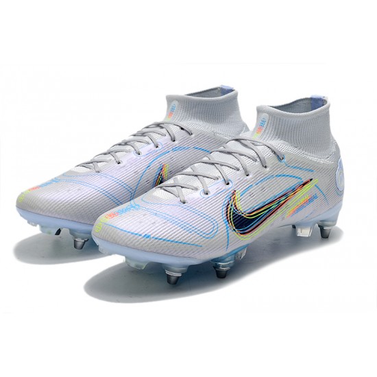 Kopacky Nike Mercurial Superfly VIII Elite SG PRO Anti Clog High Bílý Modrý Pánské