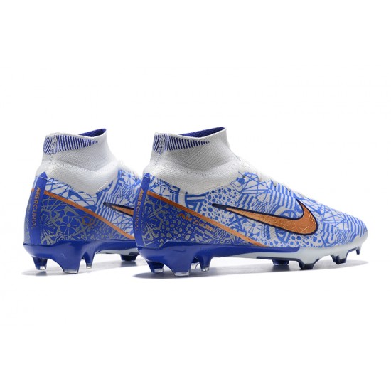 Kopacky Nike Air Zoom Mercurial Superfly Ix Elite Fg Bílý Modrý Zlato Pánské High Football Cleats