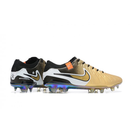 Kopacky Nike Tiempo Legend 10 Elite FG Low Černá Bílý Zlato Pánské