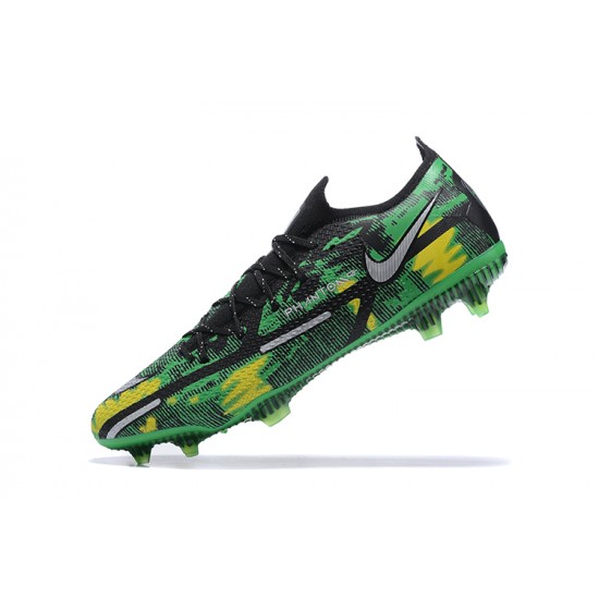 Kopacky Nike Phantom GT2 Elite FG Zelená Zlato Černá Žlutý Low Pánské