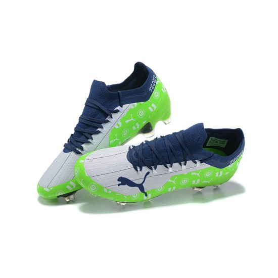 Kopacky Puma Ultra 1 3 FG AGG Sunblaze Puma Bílý Modrýmazing Bílý Zelená BLue Low Pánské